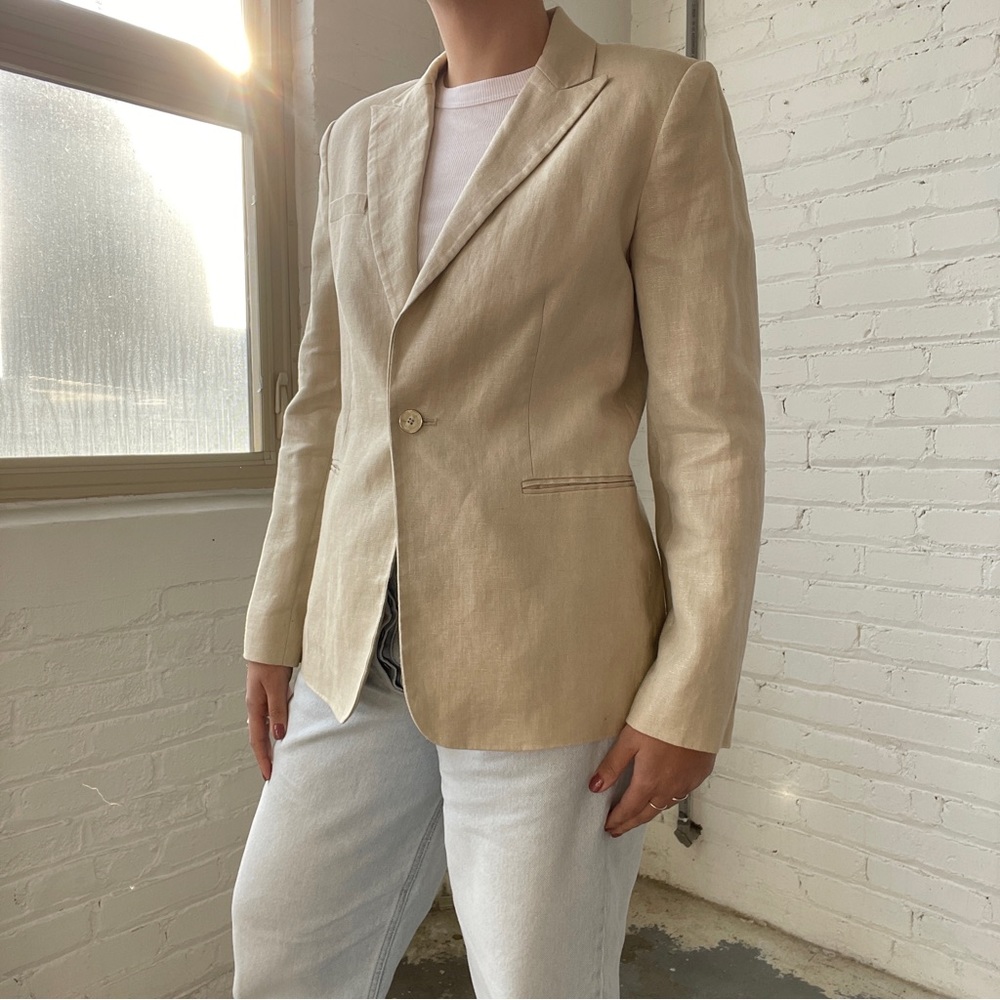 Vintage Calvin Klein Linen Beige Blazer with. Slight Shine - Picture 5 of 7